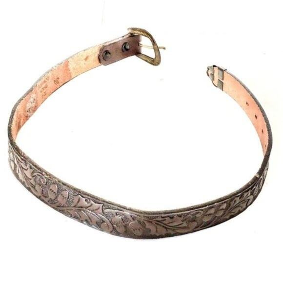 Major Belt Vtg Oak Leaf Acorn Tooled Leather Belt sz 24 Top Grain Cowhide main image 6